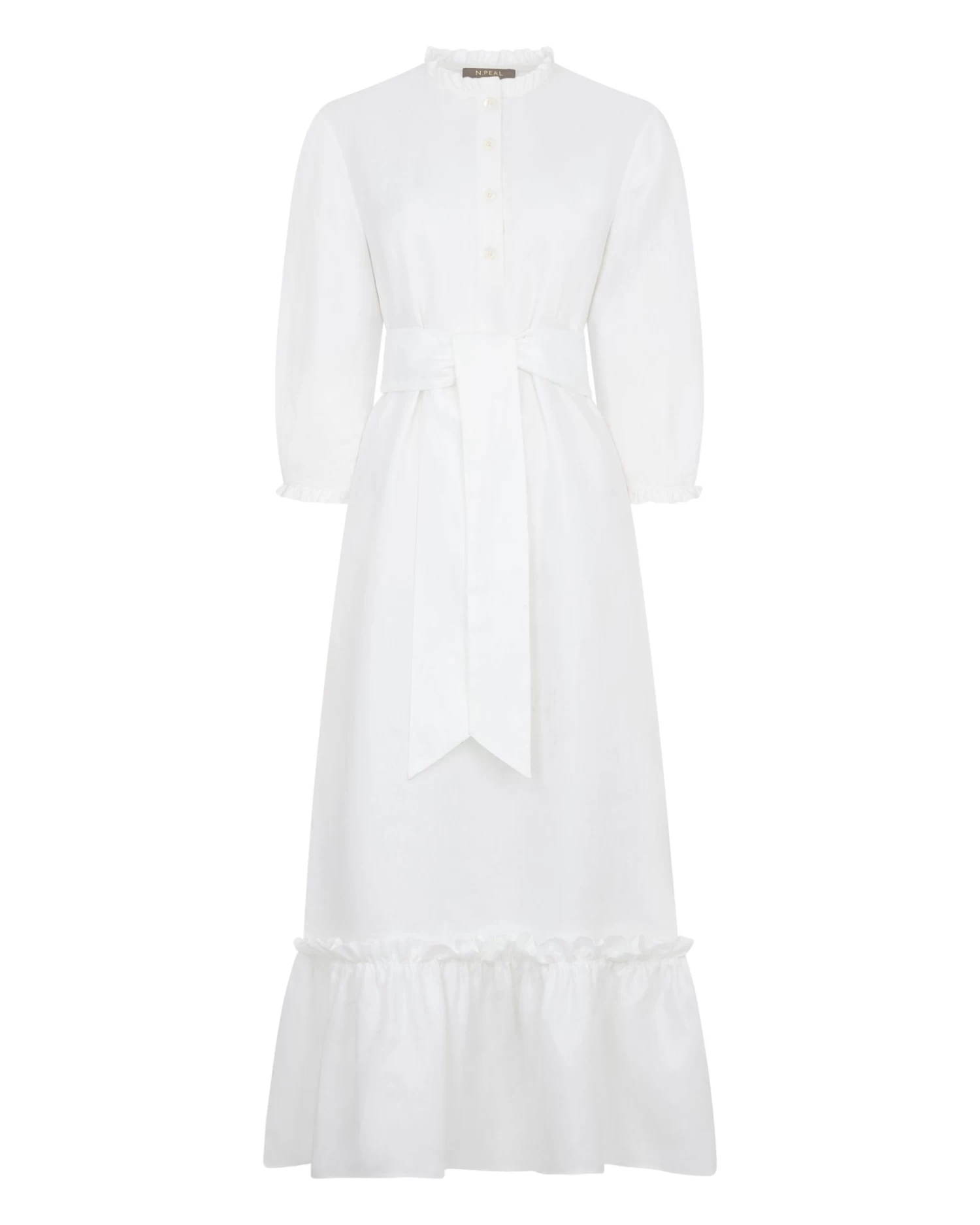 Women's Iris Ruffle Linen Dress White PRE-ORDER 4 Women's Iris Ruffle Linen Dress White PRE-ORDER - Image 2