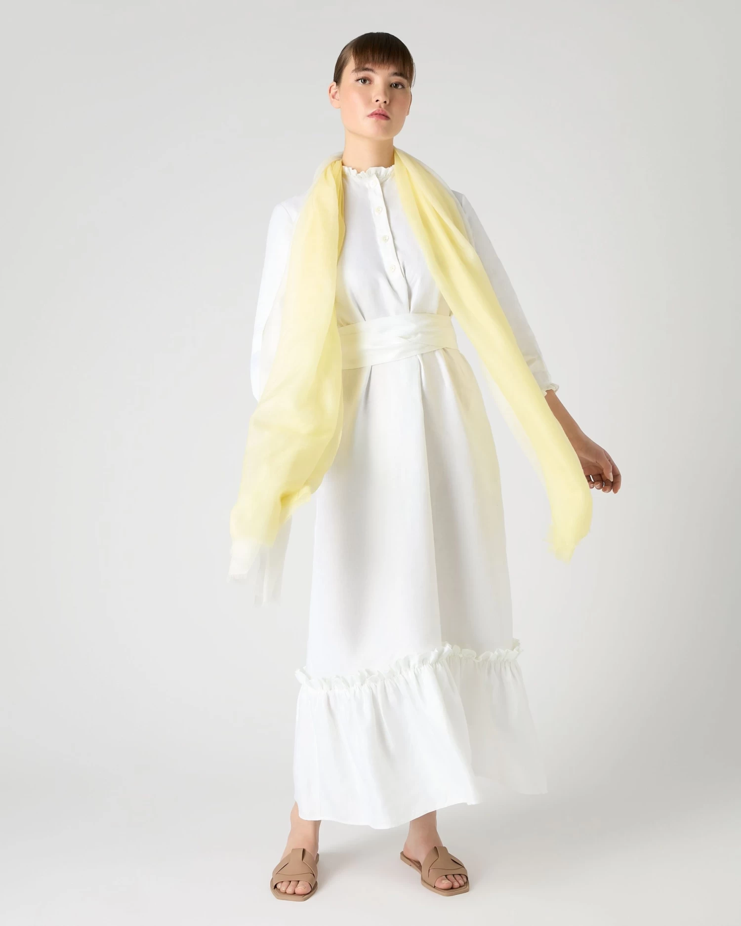 Women's Iris Ruffle Linen Dress White PRE-ORDER 5 Women's Iris Ruffle Linen Dress White PRE-ORDER - Image 3