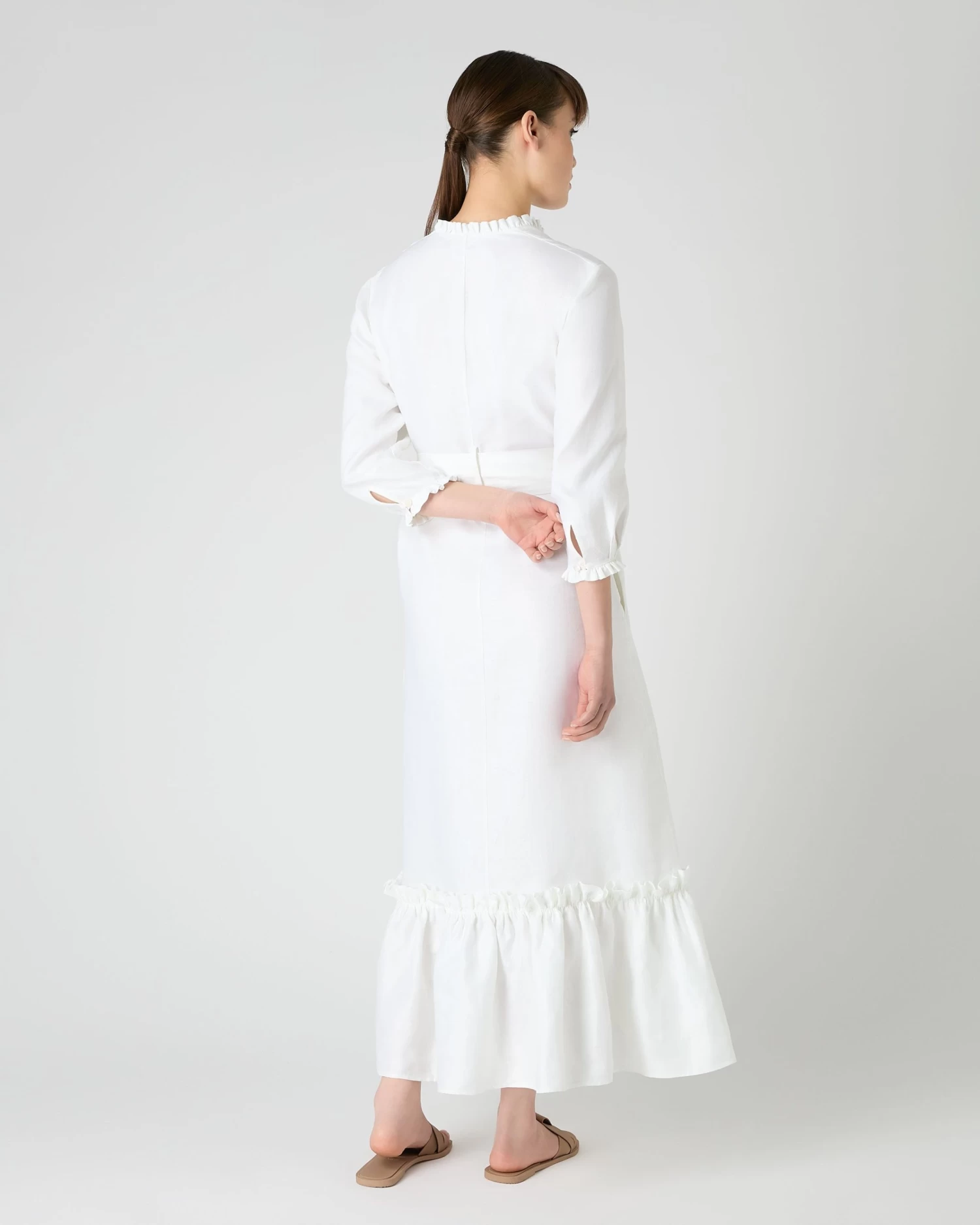 Women's Iris Ruffle Linen Dress White PRE-ORDER 6 Women's Iris Ruffle Linen Dress White PRE-ORDER - Image 4