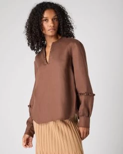 Women's Sienna Linen Top Tan Brown PRE-ORDER