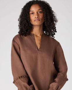 Women's Sienna Linen Top Tan Brown PRE-ORDER -Cozy Fashion Shop SS24 NPW109377 BRK 5