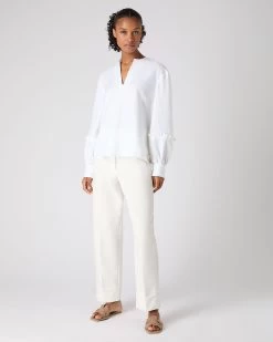 Women's Sienna Linen Top White PRE-ORDER -Cozy Fashion Shop SS24 NPW109377 WHT 3op