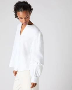 Women's Sienna Linen Top White PRE-ORDER -Cozy Fashion Shop SS24 NPW109377 WHT 5