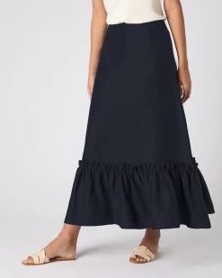 Women's Sofia Ruffle Linen Skirt Navy Blue PRE-ORDER