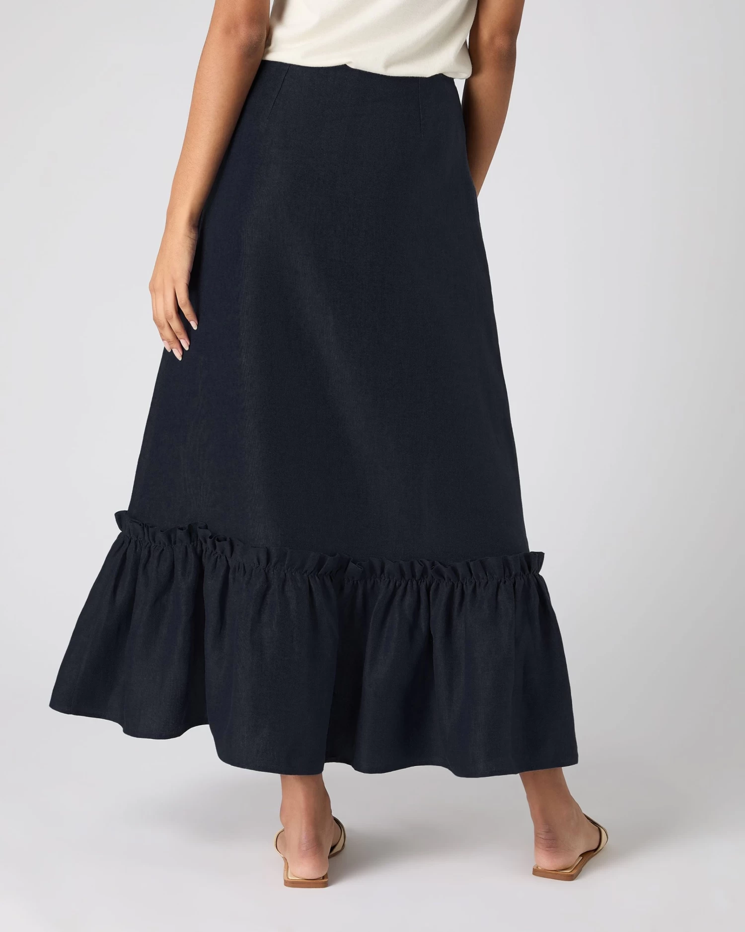 Women's Sofia Ruffle Linen Skirt Navy Blue PRE-ORDER 6 Women's Sofia Ruffle Linen Skirt Navy Blue PRE-ORDER - Image 4