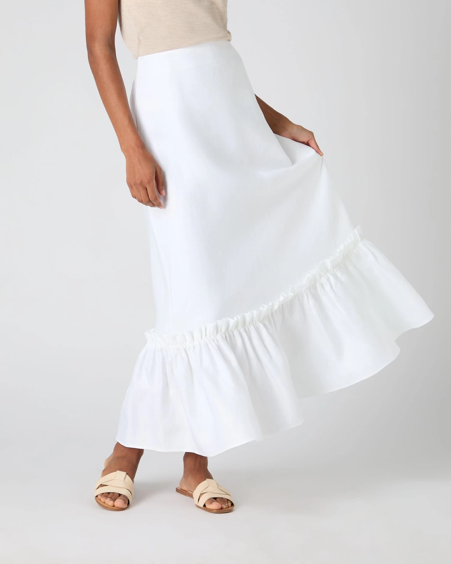 Women's Sofia Ruffle Linen Skirt White PRE-ORDER 3 Women's Sofia Ruffle Linen Skirt White PRE-ORDER