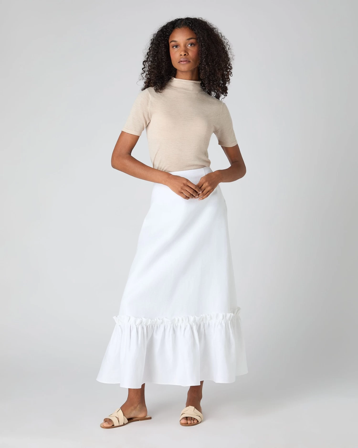 Women's Sofia Ruffle Linen Skirt White PRE-ORDER 5 Women's Sofia Ruffle Linen Skirt White PRE-ORDER - Image 3