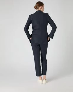 Women's Ava Double Breasted Linen Jacket Navy Blue 10 Women's Ava Double Breasted Linen Jacket Navy Blue -Cozy Fashion Shop SS24 NPW109381 NVY 4