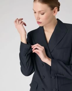 Women's Ava Double Breasted Linen Jacket Navy Blue 11 Women's Ava Double Breasted Linen Jacket Navy Blue -Cozy Fashion Shop SS24 NPW109381 NVY 5