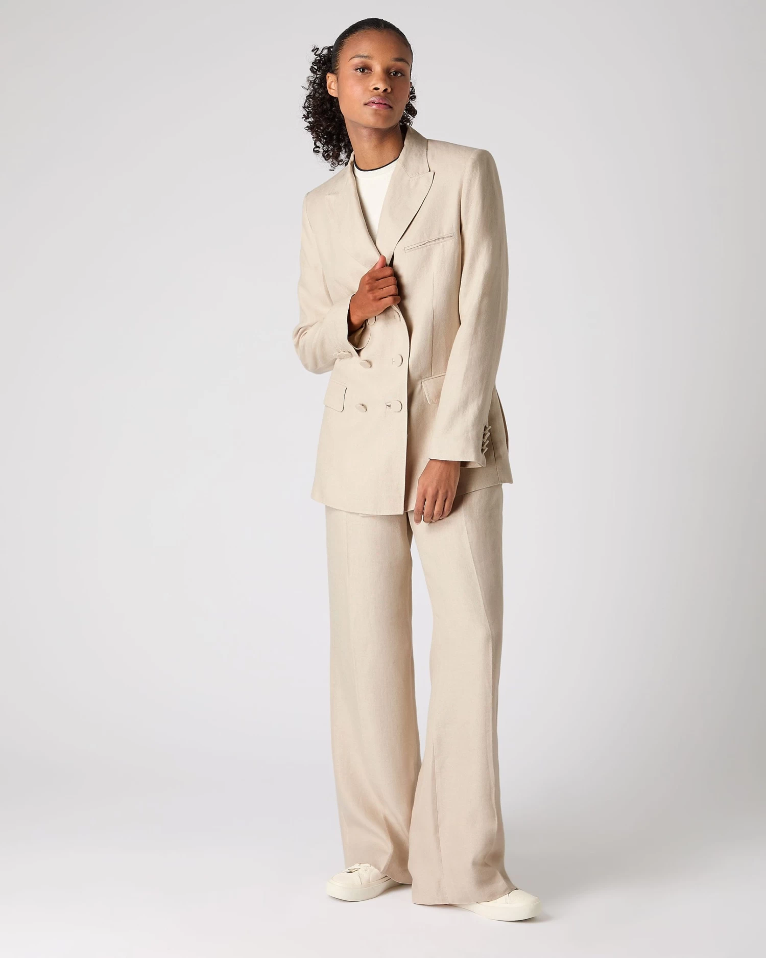 Women's Ava Double Breasted Linen Jacket Oat Brown 5 Women's Ava Double Breasted Linen Jacket Oat Brown - Image 3