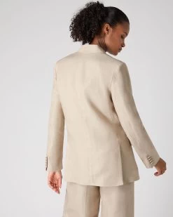 Women's Ava Double Breasted Linen Jacket Oat Brown 11 Women's Ava Double Breasted Linen Jacket Oat Brown -Cozy Fashion Shop SS24 NPW109381 O19 4