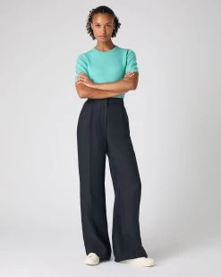 Women's Florence Linen Trouser Navy Blue -Cozy Fashion Shop SS24 NPW109383 NVY 3