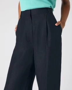 Women's Florence Linen Trouser Navy Blue -Cozy Fashion Shop SS24 NPW109383 NVY 5