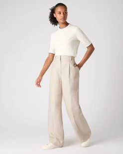 Women's Florence Linen Trouser Oat Brown -Cozy Fashion Shop SS24 NPW109383 O19 3