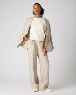 Women's Florence Linen Trouser Oat Brown -Cozy Fashion Shop SS24 NPW109383 O19 3op