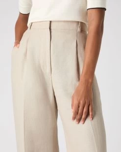 Women's Florence Linen Trouser Oat Brown -Cozy Fashion Shop SS24 NPW109383 O19 5