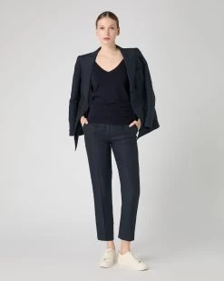 Women's Harper Crop Linen Trouser Navy Blue -Cozy Fashion Shop SS24 NPW109384 NVY 3