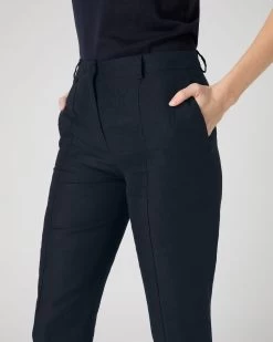 Women's Harper Crop Linen Trouser Navy Blue -Cozy Fashion Shop SS24 NPW109384 NVY 5