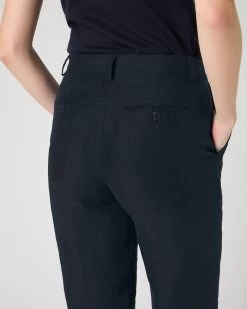 Women's Harper Crop Linen Trouser Navy Blue -Cozy Fashion Shop SS24 NPW109384 NVY 5 op