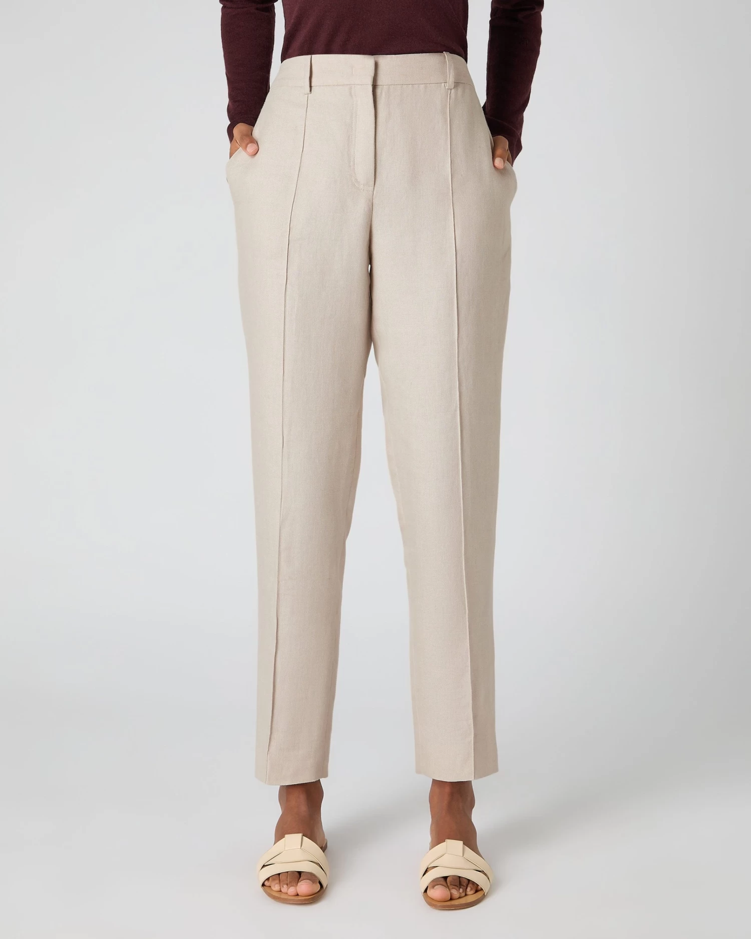 Women's Harper Crop Linen Trouser Oat Brown 3 Women's Harper Crop Linen Trouser Oat Brown