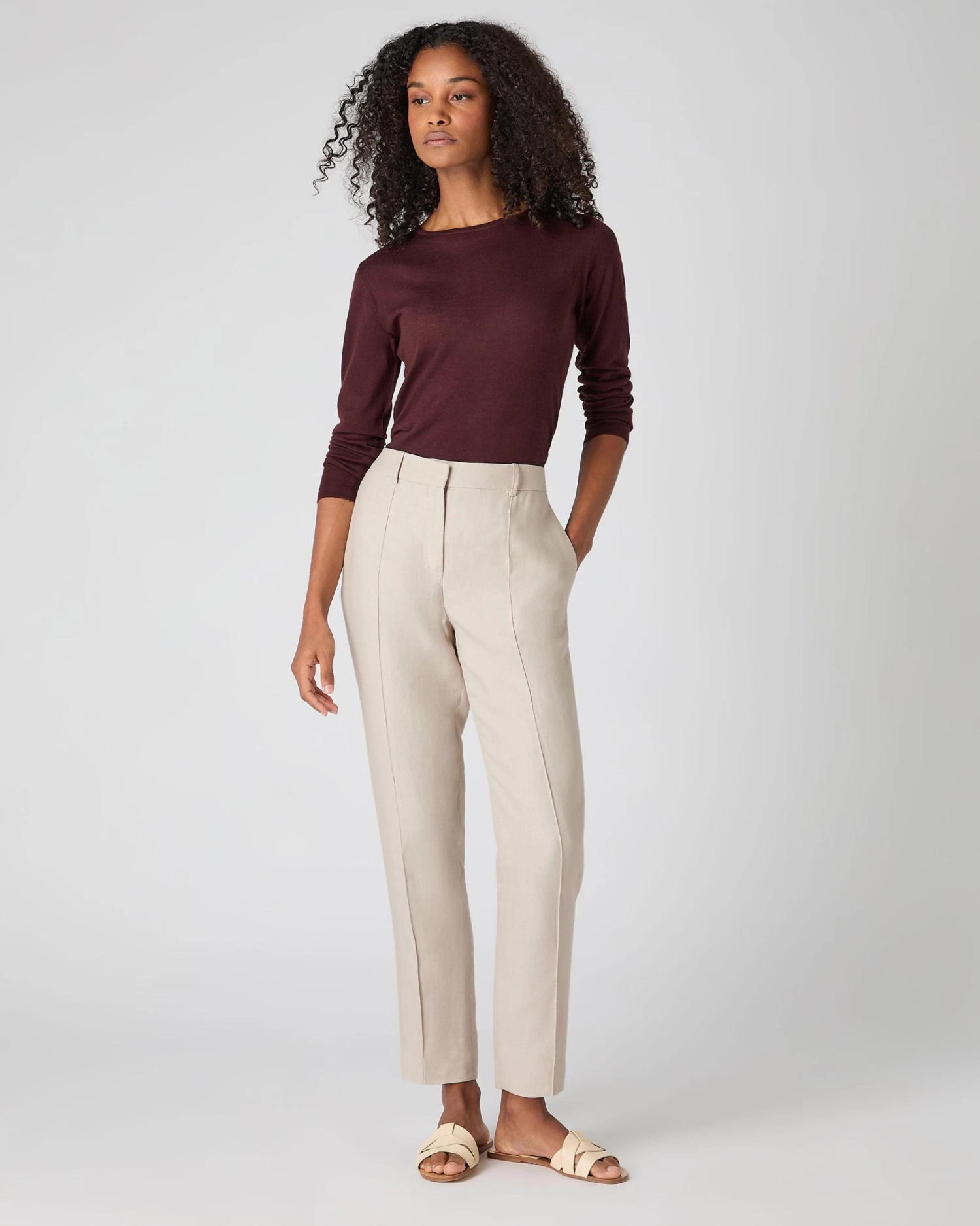 Women's Harper Crop Linen Trouser Oat Brown 5 Women's Harper Crop Linen Trouser Oat Brown - Image 3