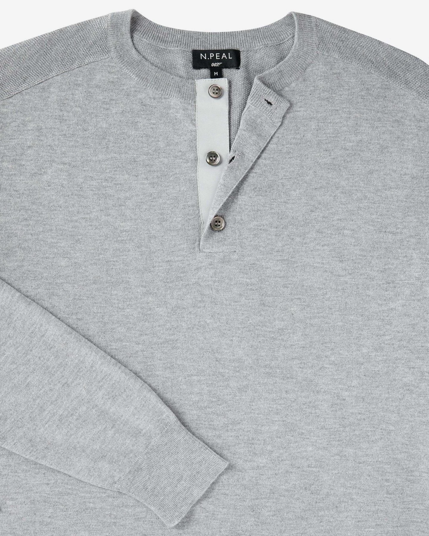 007 Round Neck Cotton Cashmere Henley Light Grey 9 007 Round Neck Cotton Cashmere Henley Light Grey - Image 7